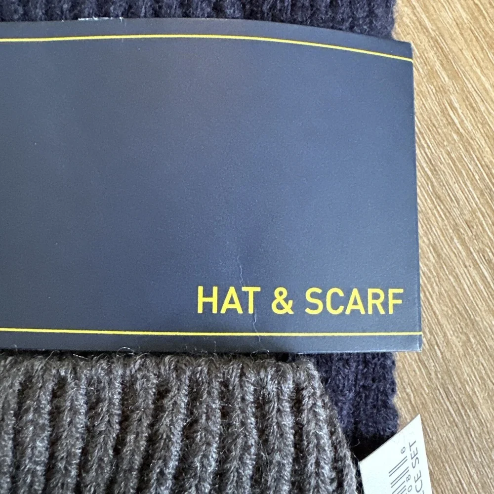 Polo Ralph Lauren Hat & Scarf Set Gray & Navy Blue, Embroidered Pony BRAND‎ NEW